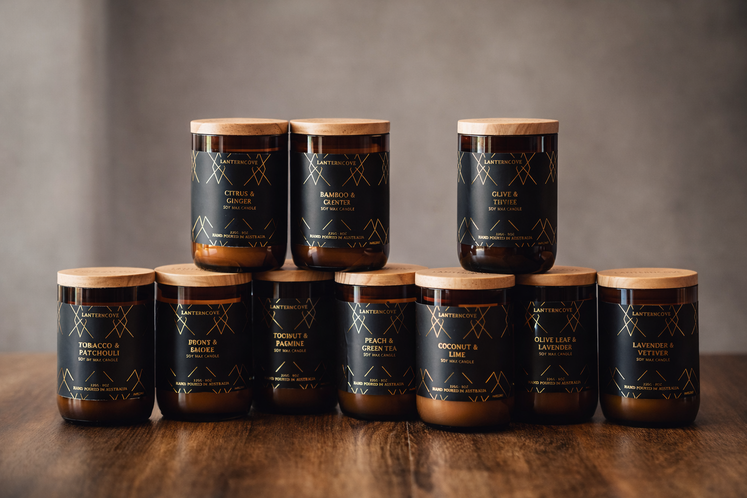 Lantern Cove Home Fragrances | Scented Soy Candles & Diffusers Australia Lantern Cove Home Fragrances | Scented Soy Candles & Diffusers Australia Amberesque Candles In Display Lids On