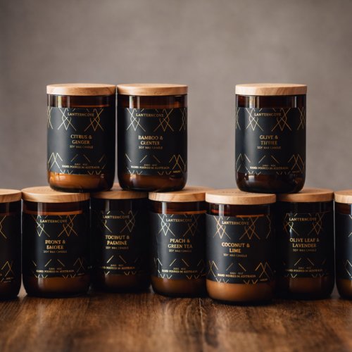 Lantern Cove Home Fragrances | Scented Soy Candles & Diffusers Australia Lantern Cove Home Fragrances | Scented Soy Candles & Diffusers Australia Amberesque Candles In Display Lids On