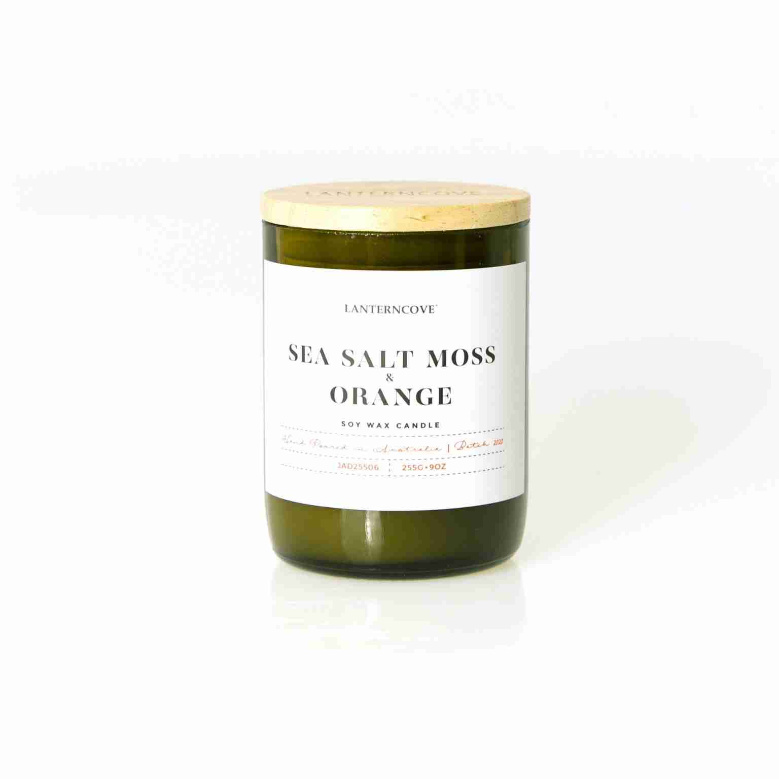 Jade 9 oz Soy Wax Candle Sea Salt Moss & Orange Lantern Cove Home