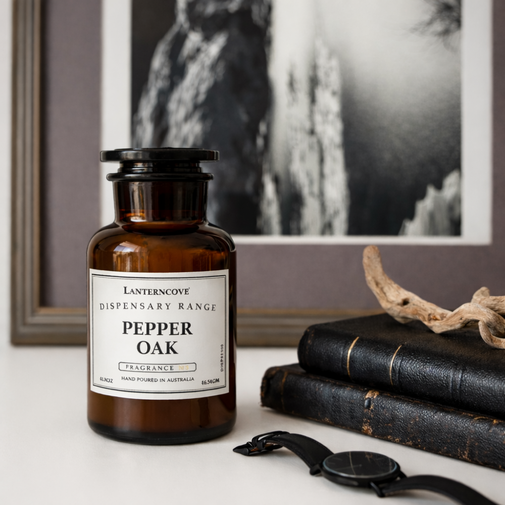 Lantern Cove Home Fragrances | Scented Soy Candles & Diffusers Australia Lantern Cove Home Fragrances | Scented Soy Candles & Diffusers Australia Pepper Oak Candle With Vintage Accessories